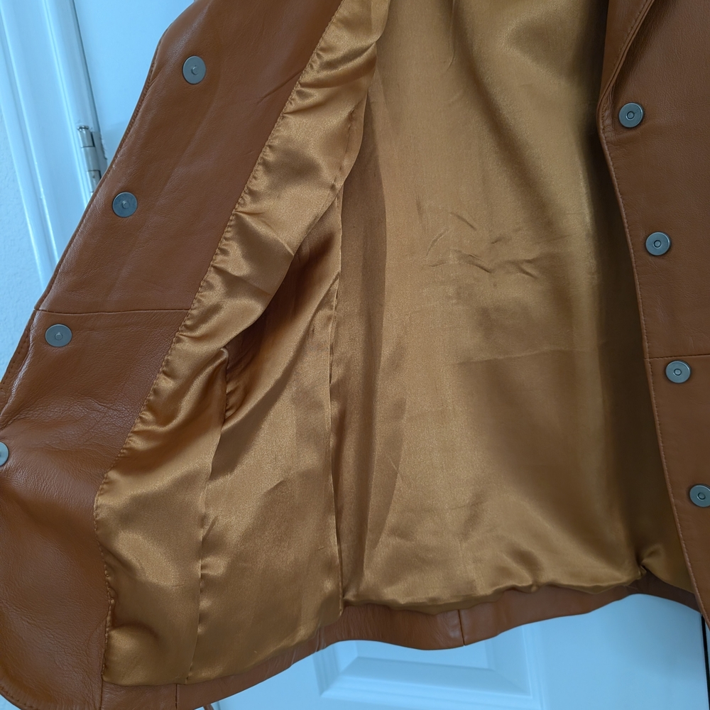 Vintage University Of Texas Co- op Women Burnt Orange Leather Blazer Size XS - Picture 4 of 10